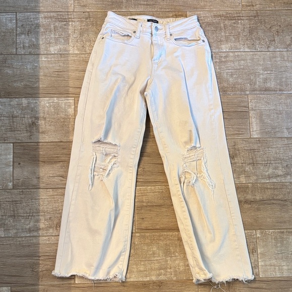 Wild Fable Cream Distressed Straight Wide Leg Jeans - Picture 1 of 3